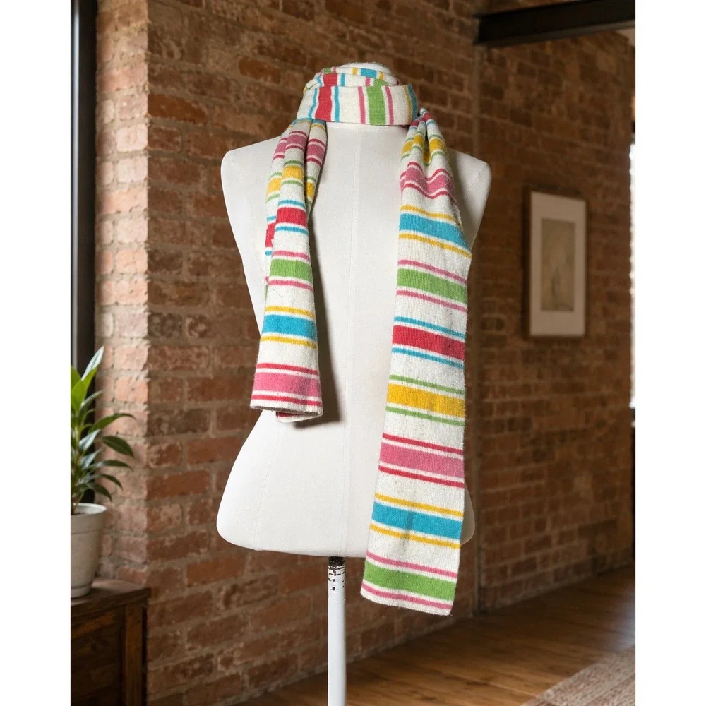 Y2K Aeropostale Striped Knit Scarf Rainbow Cream Long Winter Scarf Retro 2000s